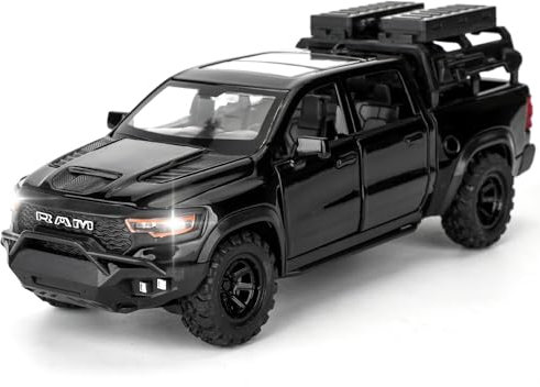 TGRCM-CZ Dodge Ram Mammoth Pick-Up Truck Modell Auto, Zink Legierung Pull Back Spielzeugauto mit Ton und Licht für Kinder Jungen Mädchen Geschenk (schwarz)