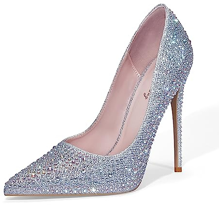 Zhabtuc damer pumps sexiga klassiska höga klackar spets stilett bal party bröllop pendlare klackar pumps 12 cm, Silverstrass, 41 EU