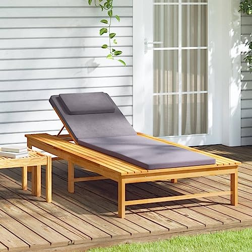Festnight Gartenliege Holz Sonnenliege mit Auflage Holzliege Liege Outdoor Garten Wetterfest Liegestuhl Relaxliege Verstellbare Rückenlehne Massivholz Akazie