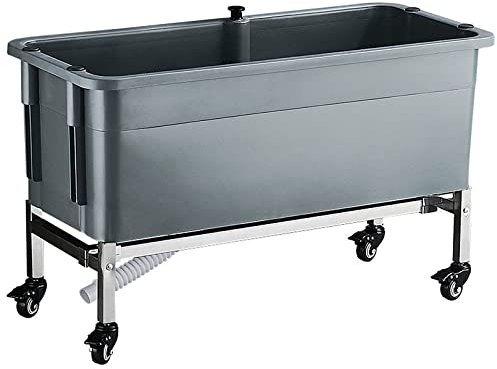 Restroom Utility Sink Laundry Tub Slop Sinks, Commercial Hotel Floor Mop Sink with Roller, Large Free Standing Wash Station