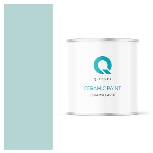 Q-COVER Keramik Farbe 2L (ca.14m²) Pastellblau Wandfarbe Innenfarbe Abwaschbar Klasse 1 Mattfarbe Deckenfarbe Scheuerfest Küche Bad Treppen Ceramic Hohe Deckkfraft