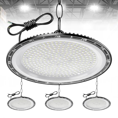 Hondony 4Pack 500W UFO LED Lámpara de Alta Bahía, 50000LM Focos Interior Techo,6500K Ultrafina Iluminación de Almacén,IP67 Impermeable Naves Industriales Para Patio,Garaje,Fábrica,Taller