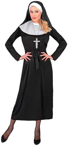 W WIDMANN MILANO Party Fashion - Nonnenkostüm Damen | 3-teiliges Set mit Kleid, Gürtel und Haube, Klosterschwester-Verkleidung für Karneval, Mottopartys