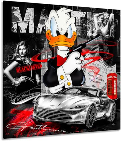 Kunstgestalten24 Leinwandbild Donald Bond Comic Pop Art Nr.2 Wandbild Aston Martin Leinwand Wanddeko Wandekoration Deko Bilder Modern Auto Bild Kunstwerk Canvas Hochwertiger Kunstdruck