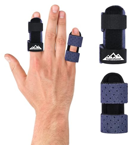 supregear Fingerschienen, 2 Stück Verstellbare Fingerstütze, Bequemer Finger Stabilisator für Gebrochene, Verstauchte, Arthritis, Sehnenentzündung und Geschwollene Finger, Dunkelblau
