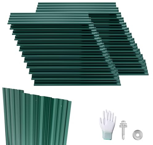 LZQ 24 Stück Dachplatten Trapezblech 129,5x45 cm, 14 m² Verzinkte Wellplatten Stahlblech, Profilblech Dachblech für Gerätehaus Carport, Grün
