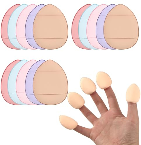 Esponjas en polvo,15 esponjas en polvo con correa para el dedo, mini licuadora de belleza, almohadillas de maquillaje para ojos, para base líquida, disfraz de Halloween, festival, multicolor