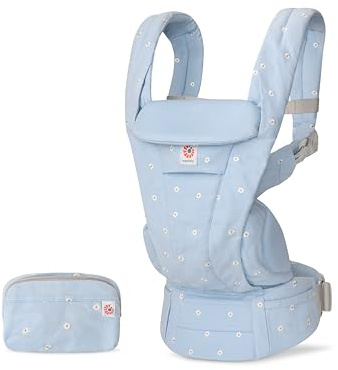 Ergobaby Omni Deluxe All-in-One Babytrage für Neugeborene ab Geburt bis 20kg, Ergonomische 4-Positionen Babytrage aus 100% Baumwolle, Rückentrage Baby-Tragetasche, Serene Blue Flowers