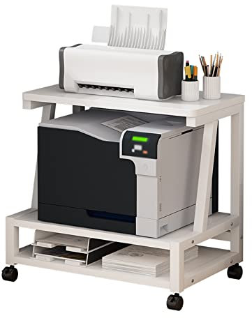 Druckertisch Home Mobile Druckerständer mit Aufbewahrung, Mehrzweckwagen mit Rädern, Aktenschrank, Arbeitsplatz, Schreibtisch-Organizer, Regal für Büro, Faxgerät, Scanner, Dateien, Bücher, Weiß