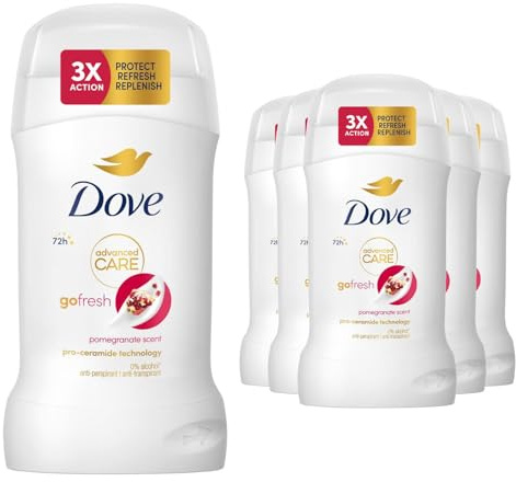 Dove Advanced Care Go Fresh Anti-Perspirant Cream Pomegranate, Pack of 6, Deodorant for Women with Pro-Ceramide Technology for 72 Hours of Protection Against Sweat, 50 ml