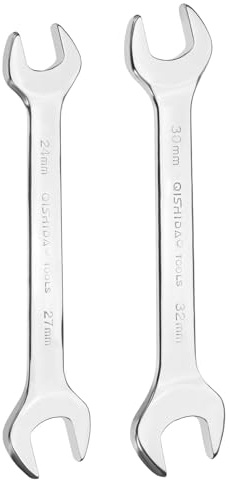 HARFINGTON 2pcs Double Open End Wrench 24mm x 27mm/30mm x 32mm Metric 15 Degree Offset Angle Small Flat Head Wrench Mirror Polished Open Ended Spanner for Automotive Repair Furniture Assembly