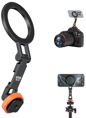 VRIG MG-28 Magnetic Phone Tripod Mount for iPhone and MagSafe Cases | 1/4 Thread & Cold Shoe Adapter Mount for Camera/ Tripod, Camera Phone Holder Compatible with iPhone 17 16 15 14 13 12 Series