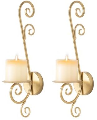 Hentonwell Gold Candle Sconces,Wall Mount Candle Holder,Vintage Metal Sconces for Home Decor-Set of 2.