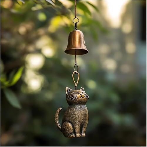 Campanello a vento a forma di gatto, unico in rame, stile retrò, decorazione da giardino per esterni, regalo a tema gatto, per amanti dei gatti, da appendere, ornamenti commemorativi per esterni