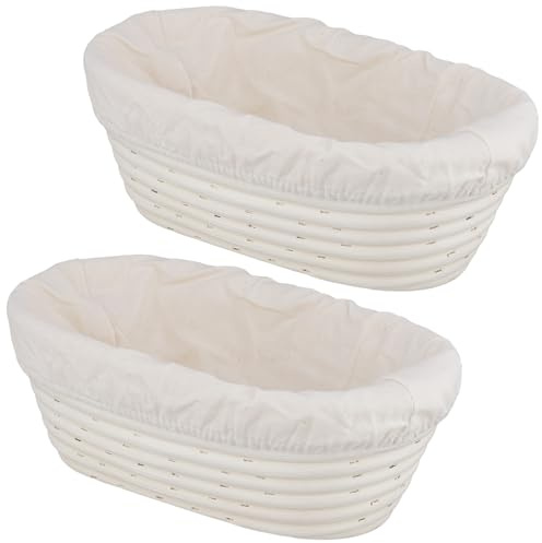 PUCSIQ Banneton pour Pain - Lot de 2 Corbeilles à Pain Ovales 25x15x8cm - Panier de Fermentation en Rotin Naturel avec Insert en Lin - Pour Levain et Pâte
