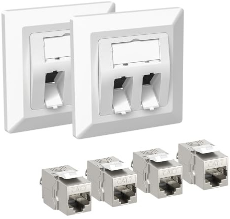 iwillink 10 Gbps 2 x 2 port CAT 7 nätverksuttag infälld 4 x CAT 7 keystone STP RJ45 modul LAN ethernet keystone uttag för nätverkskabel installationskabel vit