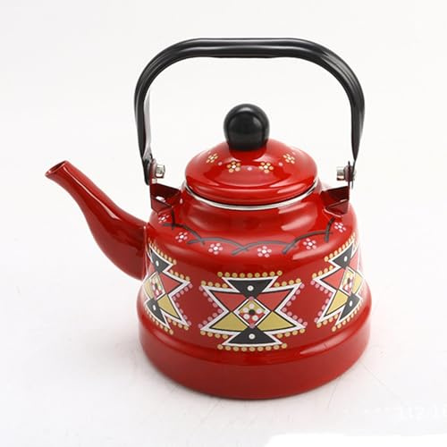 Bouilloire sifflante en émail de 1,1 L, Style rétro, Accessoire de Cuisine Mignon (Rouge-B)