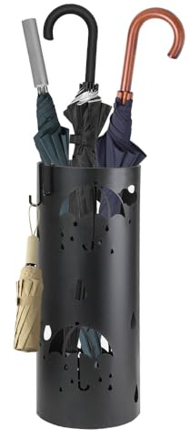TIE-DailyNec Regenschirmständer aus Metall, Schwarz Runder schirmständer, Wasserdichtes Umbrella Stand mit 2 Haken, Geeignet für den Hauseingang, das Büro, das Geschäft, 16x40cm