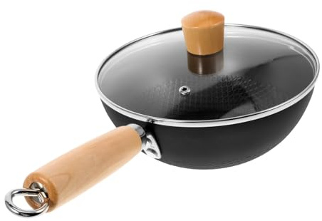 FELTECHELECTR Wok Antiadherente Sartén Cocinando No Wok Para Estufa De Inducción Pequeña Fritura De Inducción Pequeño Sartenes Antiadherentes Con Tapas De Cocina Planchar Negro