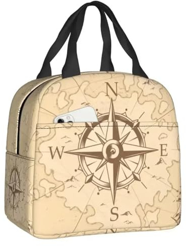 TFDGDGH Vintage Pirate's Map Insulated Lunch Bag for Camping Travel Nautical Compass Sailor Cooler Thermal Bento Box Women