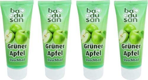 Badusan Duschbad Grüner Apfel – 4er Pack (4 x 200 ml) – Erfrischendes Duschgel mit Apfelduft – Hautfreundlich & vegan