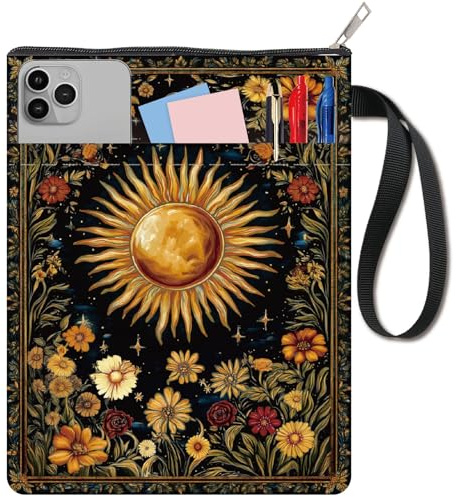 CRASPIRE Funda Libro Diseño Sol Y Flores Estilo Retro Lunar Libros Bolsillo Lavable Cremallera Y Bolsillo Adicional Amantes Libros