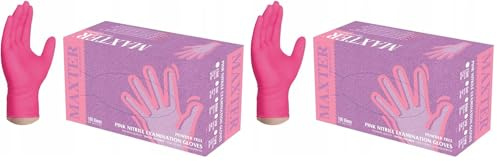 Maxter Nitrilhandschuhe | Puderfrei | Rosa | Verstärkt | Strapazierfähig | Einweghandschuhe | Medizinische Diagnostikhandschuhe | zum Kochen | für Werkstatt | Größe M | Packung 100 Stück