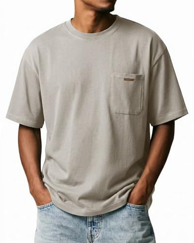 Elainone T-Shirt Herren Baumwolle Rundhals mit Brusttasche Kurzarm