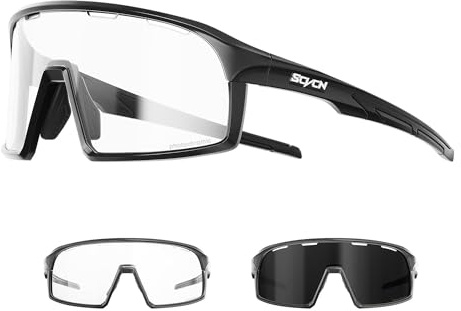SCVCN Fahrradbrille Selbsttönend Photochrome MTB Brille Herren Damen Rennrad Sonnenbrille Klar Sportbrille Radsport S144