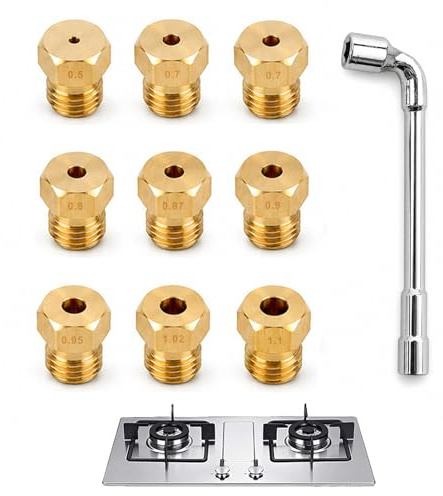Gicleur Gaz Butane, 10 pièces Gicleur Gaz Bouteille, Gicleur Gaz De Ville, [1×0.5mm, 2×0.7mm, 1×0.8mm, 1×0.87mm, 1×0.9mm, 1×0.95mm, 1×1.02mm, 1×1.1mm], pour Cuisiniere Gaz Four Gaz