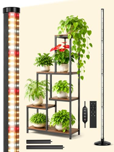 OUTON Pflanzenlampe mit Ständer, 48W Vollspektrum Pflanzenlicht, 195 cm | 210 LEDs, 6000K, CRI 96, 10 Helligkeitsstufen, Timer 4/8/12 Std., Fernbedienung, runder Standfuß, bis 195 cm