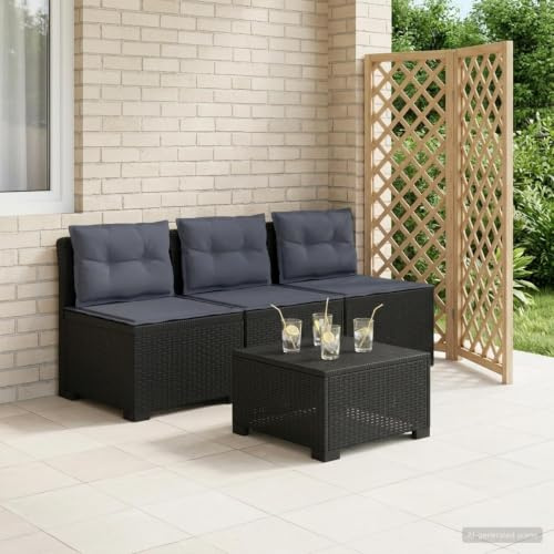Ziaphsol 3-sitsig trädgårdsoffa med kudde, rottinglook, PP antracit, väderbeständig, UV-resistent, modulär sittgrupp för terrass, balkong, vinterträdgård, lounge