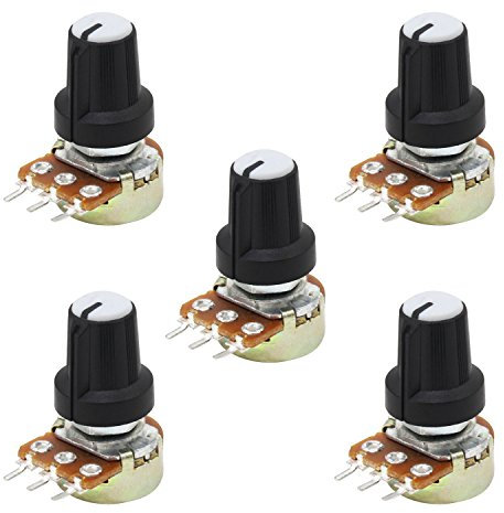 Aussel 10K OHM B10K Linearthermometer 3 Klemmen-Drehpotentiometer mit Kappenmuttern und Unterlegscheiben 5 Stück (B10K-5PCS)