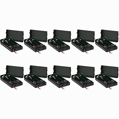 PerfectHD Batteriehalter - AA Batteriefach - 3X AA Mignon - mit EIN- und Ausschalter - 10 Stück in einem Set - schwarz