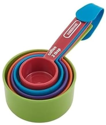 FARBERWARE 5-Piece Measuring Cup Set with Coffee Scoop, Durable Plastic Nesting Measuring Cups with Easy-Read Markings, BPA-Free, Dishwasher Safe