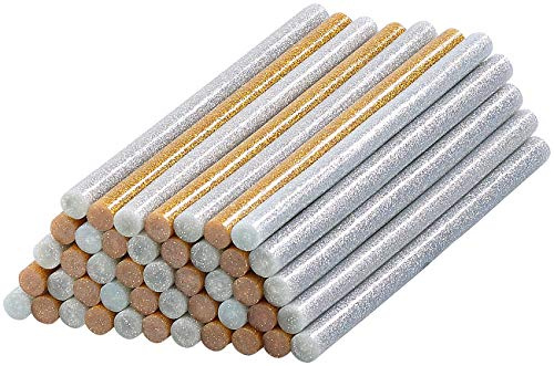 AGT Heißklebepistole Sticks: 50 Klebesticks für Heißklebepistolen, 11 x 200 mm, golden & silbern (Heißklebestangen, Klebepatronen, Silikon)