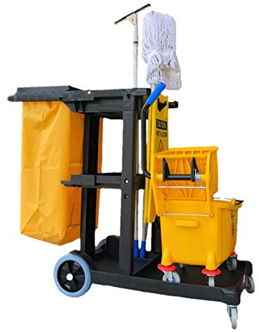 Simpli-Magic Janitorial Cart, 330 lbs Capacity – 3-Shelf Commercial Housekeeping Cleaning Cart on Wheels, 25 Gallon Bag with Lid – Stable, Smooth Movement
