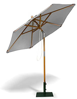 Jati Umbra 2.5m Tilting Wooden Garden Parasol with Cover (Grey) - Octagonal, Double-Pulley, 2-Part Pole