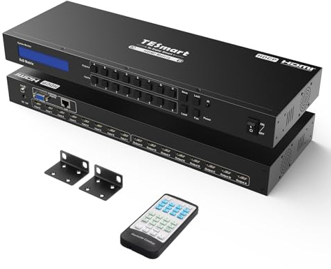 TESmart 8x8 HDMI Matrix Switch 4K @ 30Hz UHD,8 in 8 out HDMI Matrix Switcher HDCP 1.4 Unterstützung IR-Fernbedienung, Power Off Memory Funktion mit 2 Rack-Mount Ohren, matt schwarz