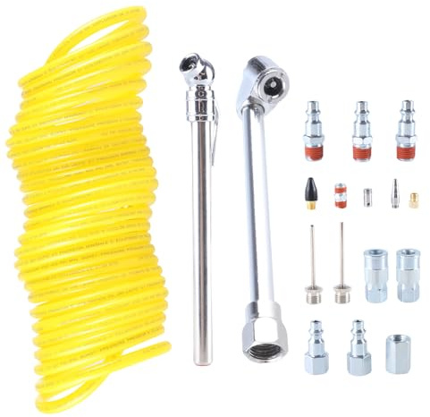 Kit di accessori professionali per compressore d'aria, 20 pezzi, con tubo di riavvolgimento e soffiaggio per gonfiaggio e rimozione degli accessori