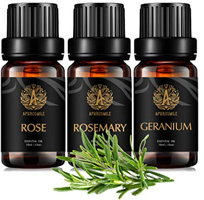 Set di oli essenziali per aromaterapia, 3 x 10 ml, olio essenziale di rosmarino puro al 100%, per umidificatore, rosmarino, geranio, kit di oli essenziali per aromaterapia e geranio
