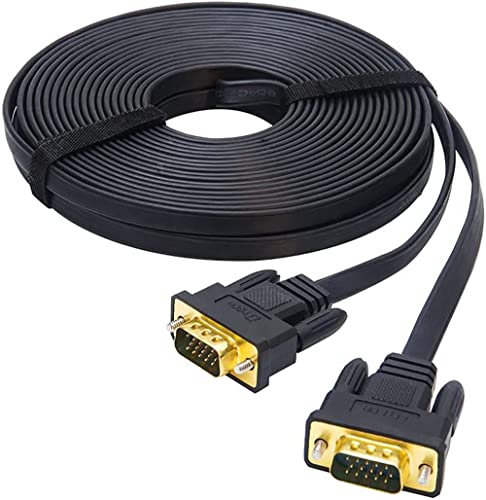 DTech 10 m VGA Kabel ultradünner flacher Computer monitor Kabel lang 32 Fuß Stecker zu Stecker 15poliger Stecker Standard SVGA Kabel Schwarz