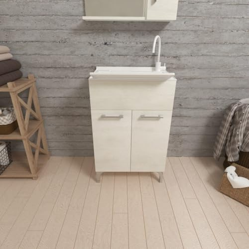 Kiamami Valentina - Lavatoio per lavanderia quercia bianco 50cm con strofinatoio asportabile | Pratico