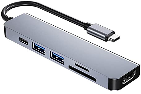 Adattatore USB C per MacBook, 6 in 1 USB Type-C a 4K HDMI Multiport Hub compatibile con laptop di tipo C come MacBook Pro, Dell XPS, Chromebook Pixel