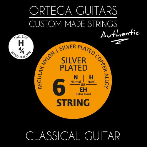 Ortega Guitars 4/4 Nylon Gitarren Saiten Hard - Nylon/Kupfer (NYA44H) | Custom Made Strings, Authentic Series – Pflanzliches Nylon / Silberbeschichtetes Kupfer