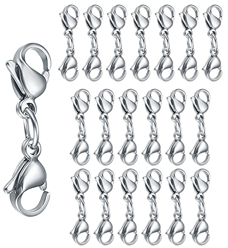 20 Pezzi Chiusura a Moschettone Doppia, Moschettoni a Doppia Testa, Connettori Estensori Moschettoni per Braccialetti Collane Artigianato - 25mm/Argento