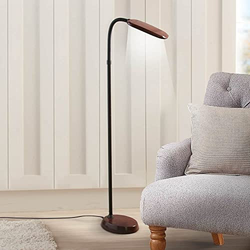 Coopers of Stortford - LED Floor Lamp Wood Effect - Energy-Saving Living Room Lamp with Adjustable Gooseneck - Flicker-Free Reading Lamp with Three Dimmable Light Settings & Touch-Sensitive Dimmer