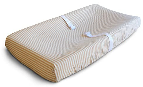 mushie Extra Soft Muslin Fitted Changing Pad Cover (Natural Stripe)