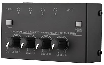 Btuty Ultra-compact 4-channel Stereo Headphone Amplifier Upgraded Mini Audio Amp with Mono & Stereo Switch Power Adapter Professional Mono/Stereo Audio Amp