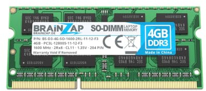 BRAINZAP Memoria RAM DDR3 de 4 GB SO-DIMM PC3L-12800S-11-12-F3 2Rx8 1600 MHz 1,35 V CL11 para portátil